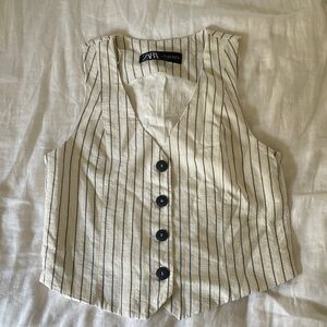 Zara Beige and Black Striped Sleeveless Blouse